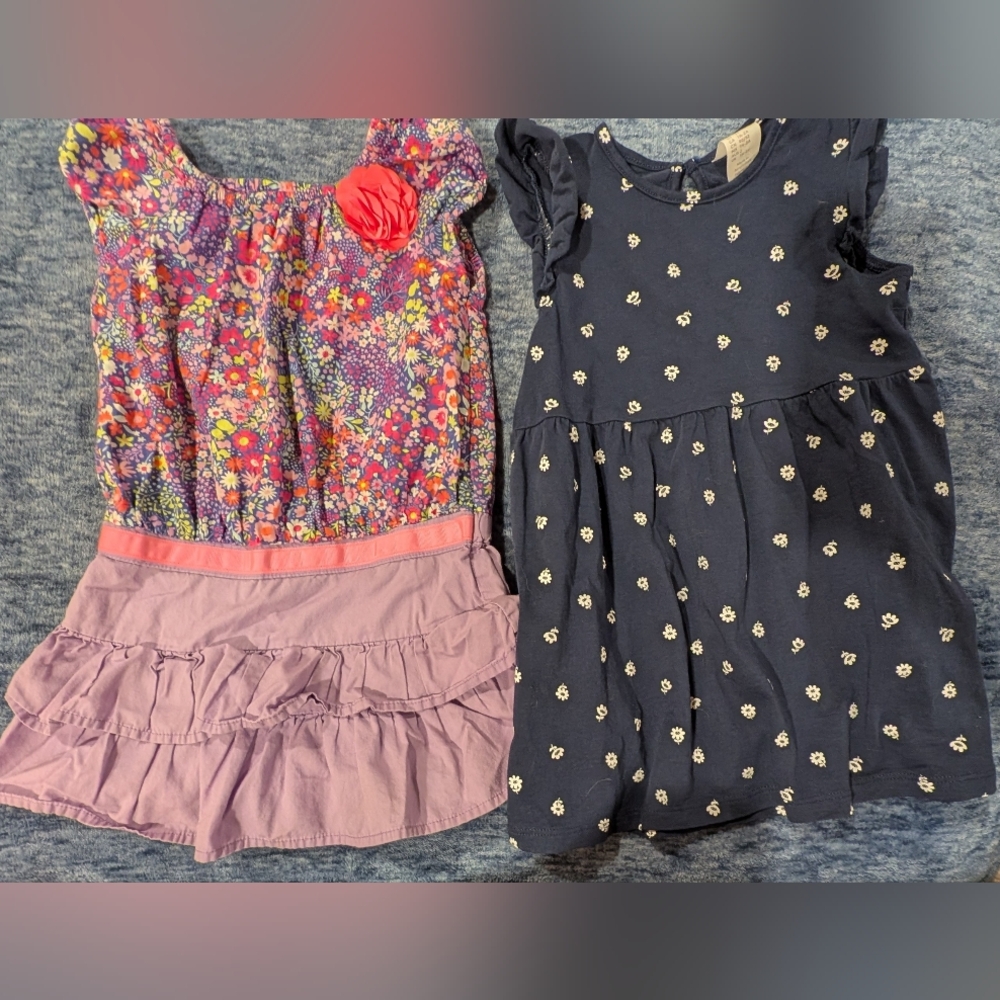 2T Floral and Navy Kids Dress Set